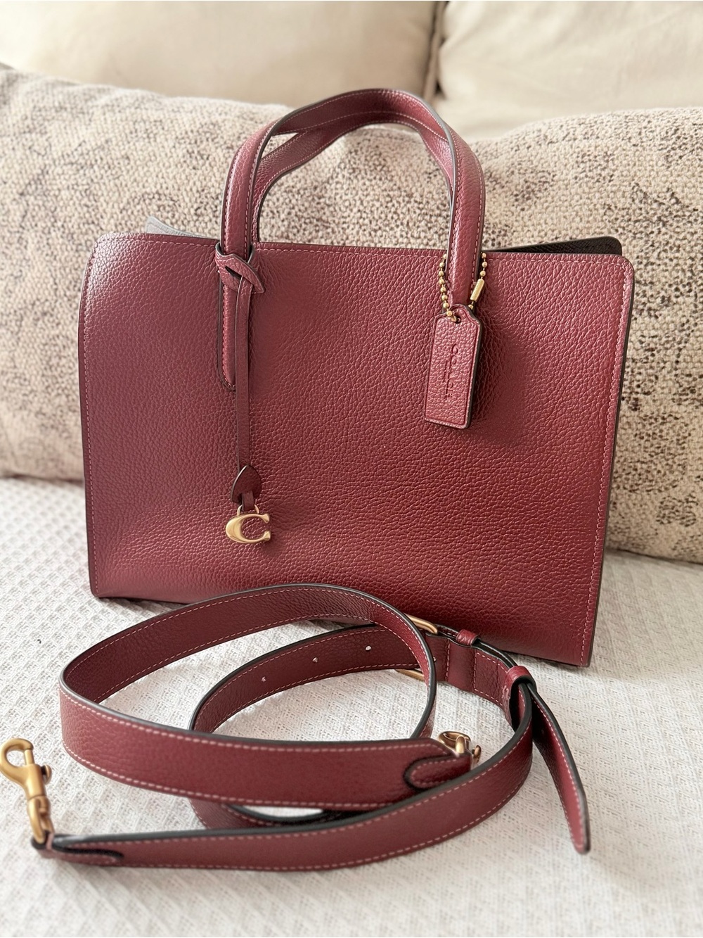 Coach Burgundy Structured Leather Satchel/Tote
